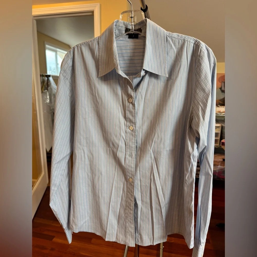 Theory Blue White Striped Button Down Shirt Lightweight Long Sleeve Blouse M - Picture 3 of 14